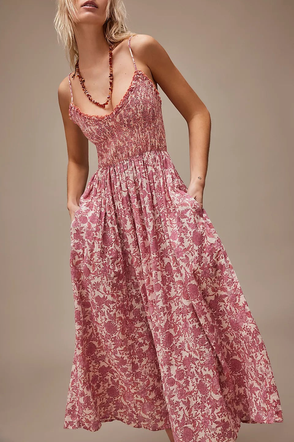 Free People Sweet Nothings Midi Maxi Dress Boho Beach Pink