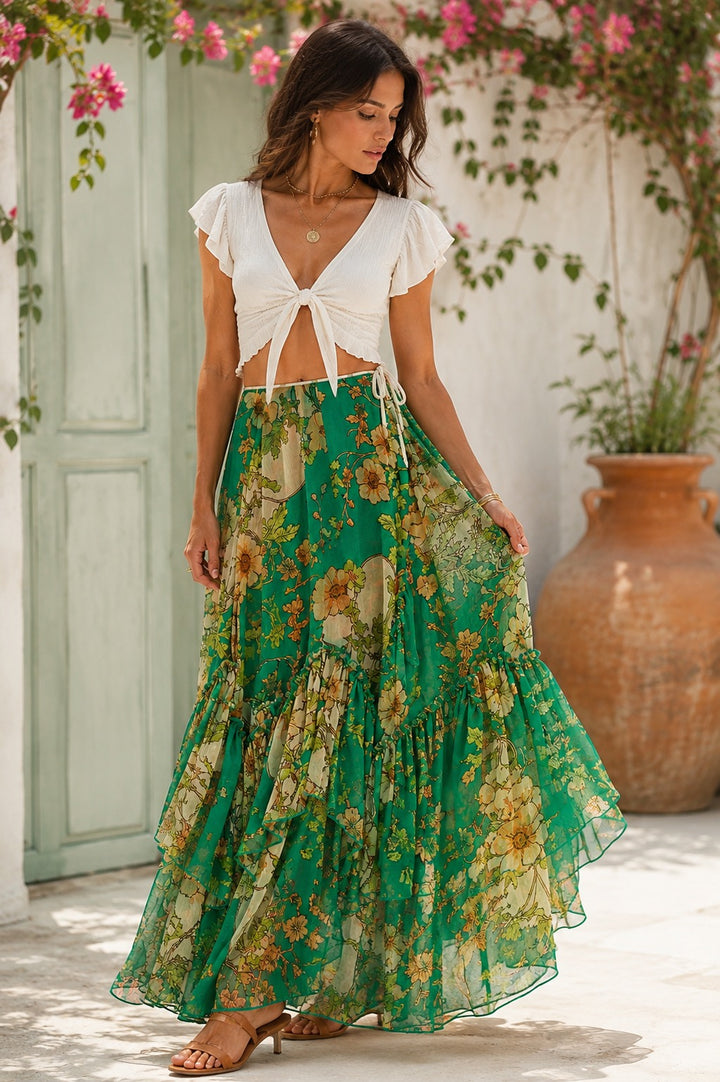 Free People Palermo Villa Green Maxi Skirt