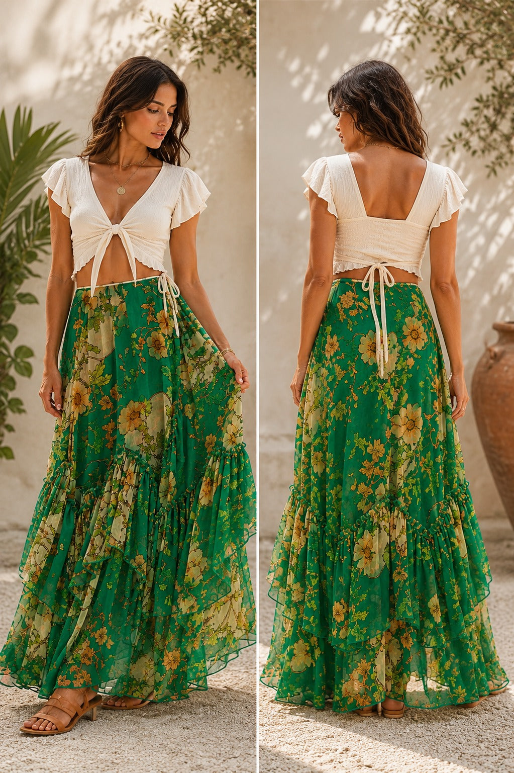 Free People Palermo Villa Green Maxi Skirt