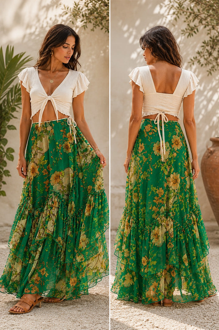 Free People Palermo Villa Green Maxi Skirt