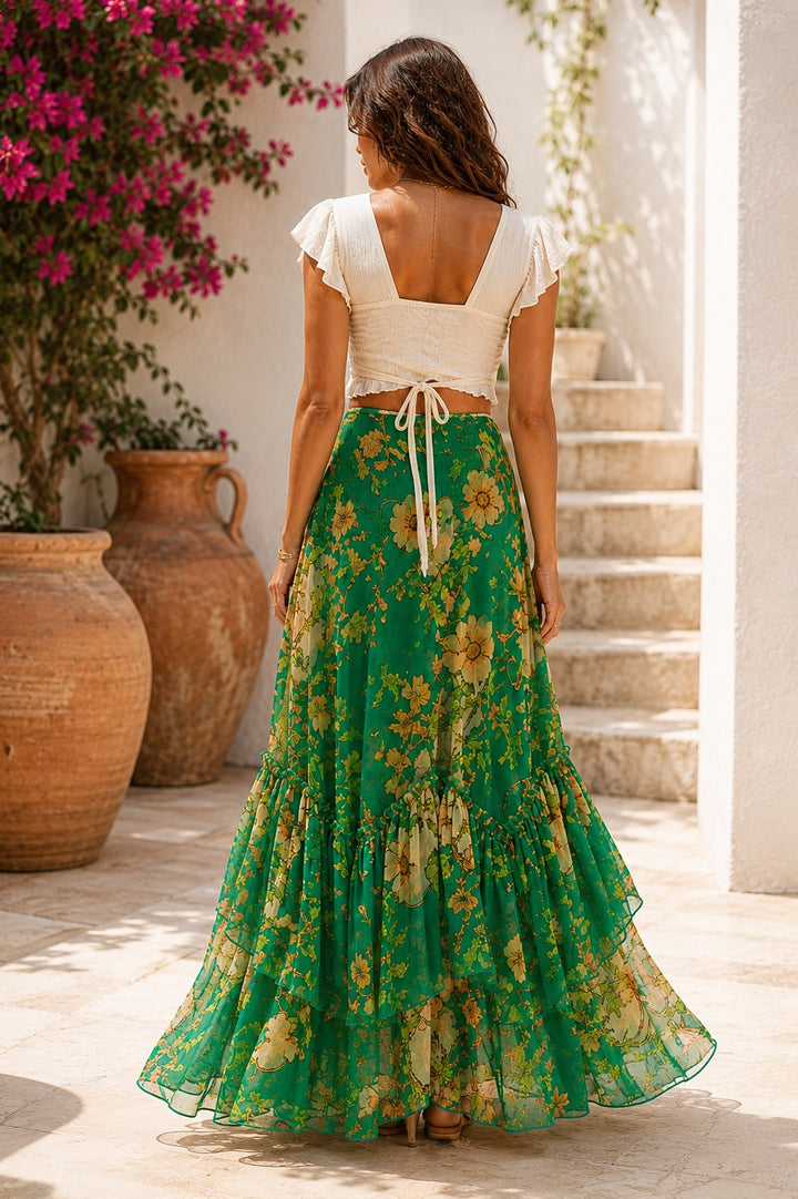Free People Palermo Villa Green Maxi Skirt