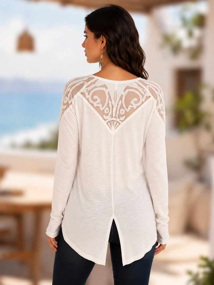 Free People Gatsby Top Ivory Embroidered Lace Boho Tunic Blouse LARGE UK14 EU42