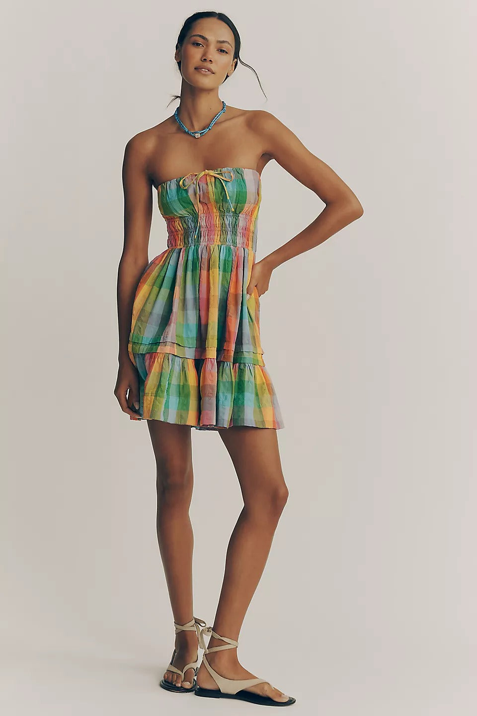 Anthropologie Somerset Strapless Mini Boho Gingham Cotton Dress
