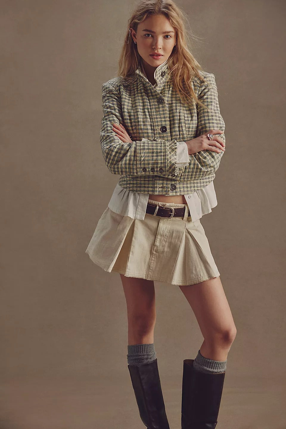 Free People Raleigh Mini Denim Skirt in Ivory