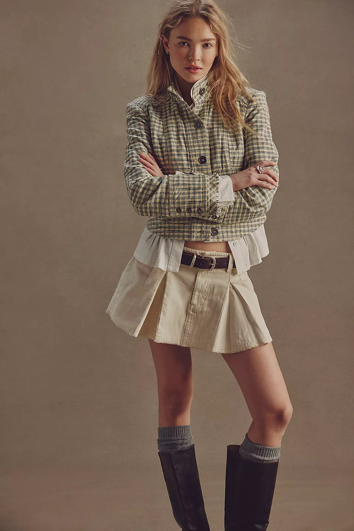 Free People Raleigh Mini Denim Skirt in Ivory