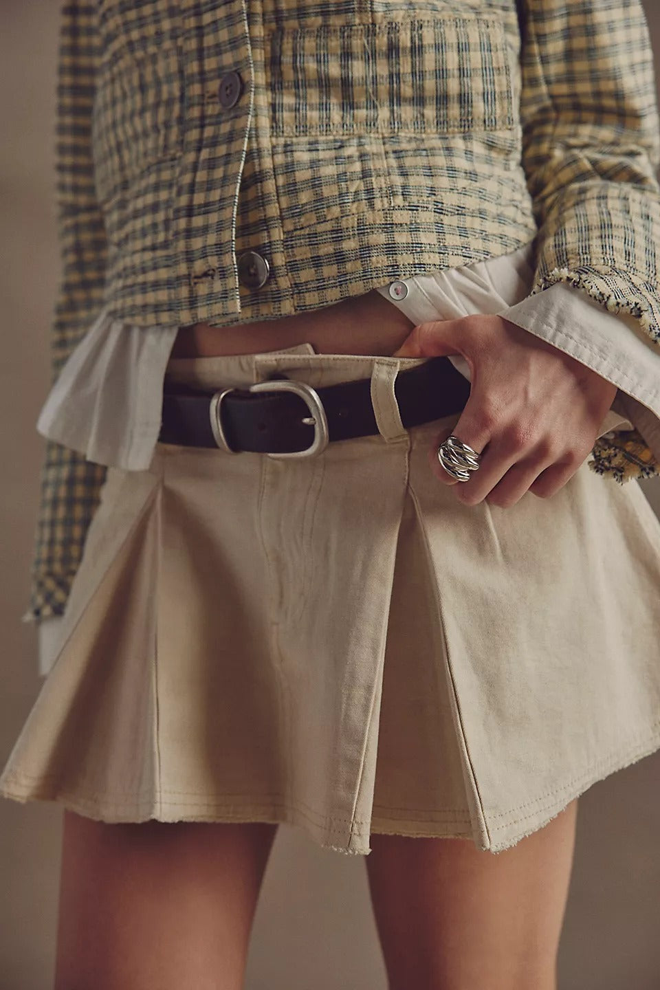 Free People Raleigh Mini Denim Skirt in Ivory