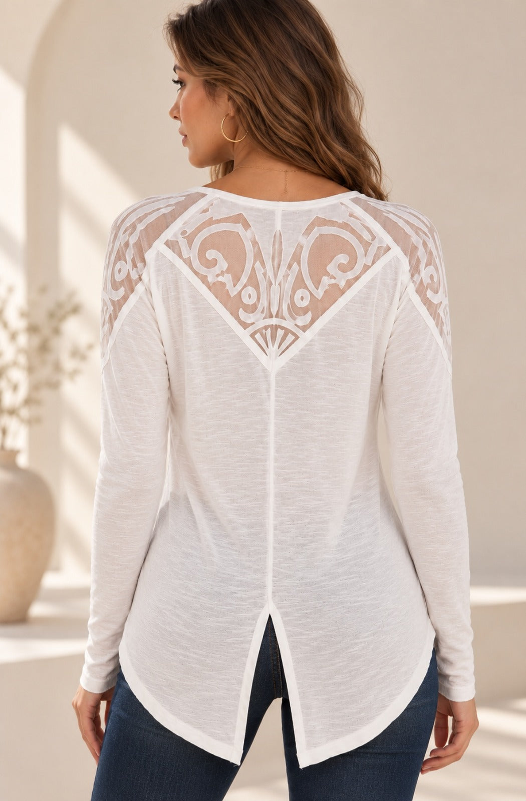 Free People Gatsby Top Ivory Embroidered Lace Boho Tunic Blouse LARGE UK14 EU42