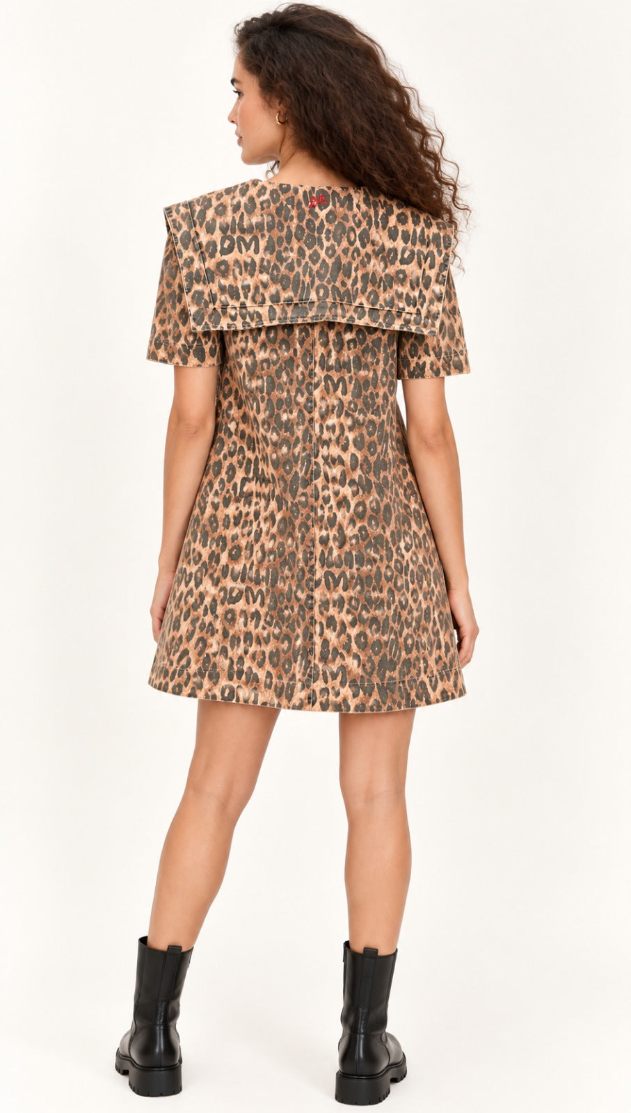Damson Madder Goldie Denim Cotton Mini Dress in Leopard Animal Print