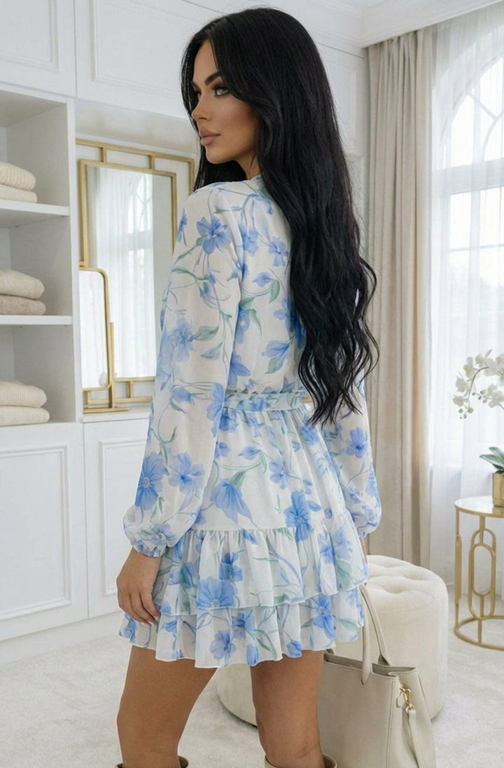 Willow Floral V-Neck Overlay Frill Mini Dress