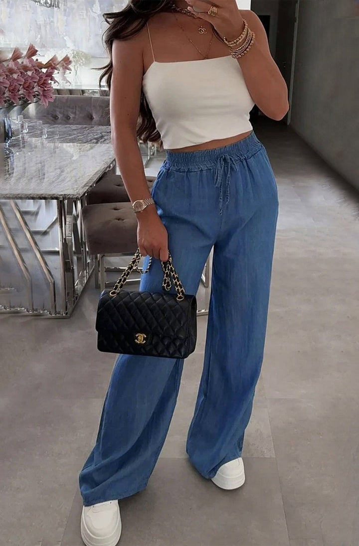 Zarina Wide Leg Pocket Detail Trousers-Indigo