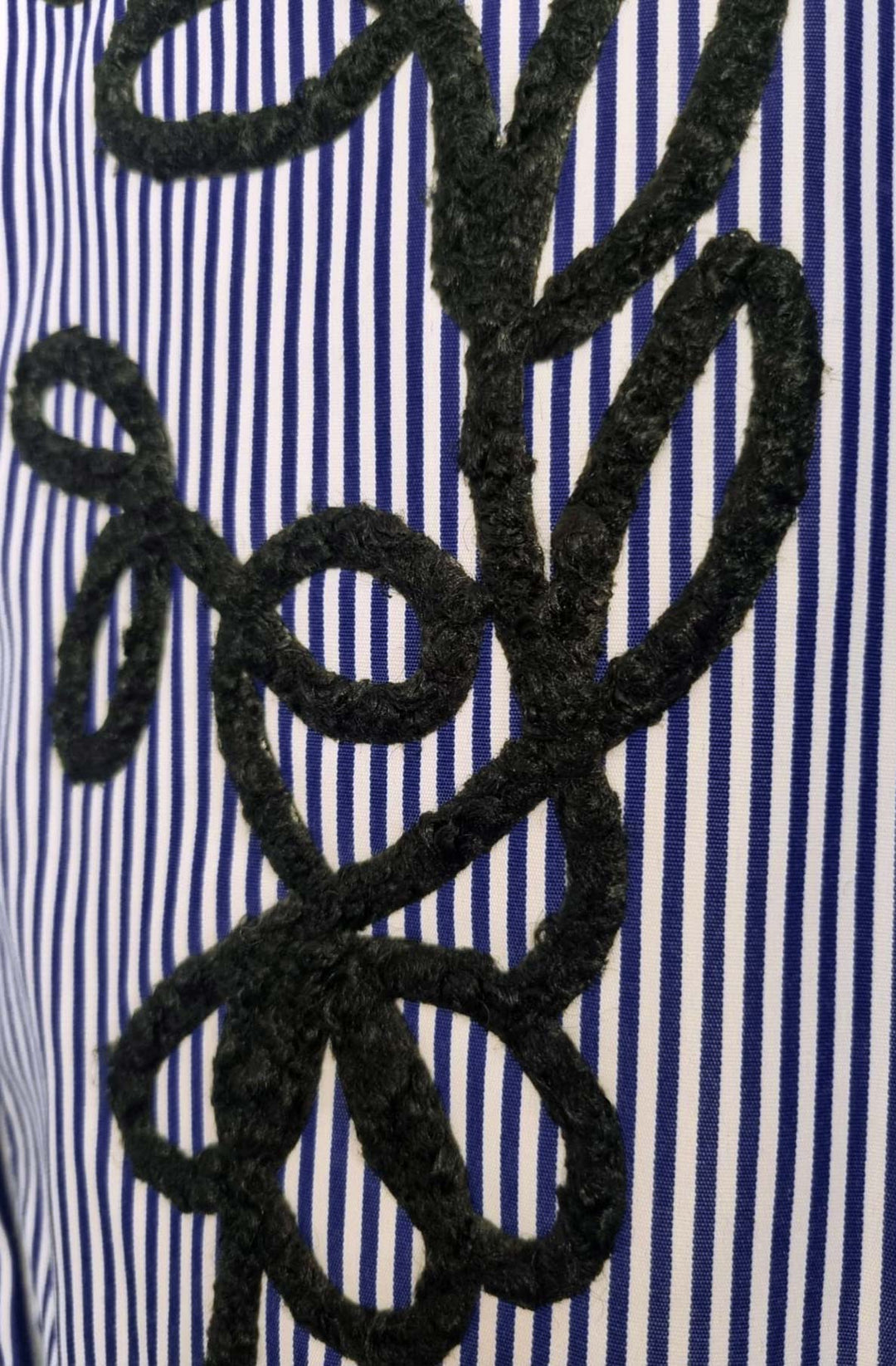 Zella Oversized Abstract Embroidered Stripe High Low Shirt Top- Dark Blue