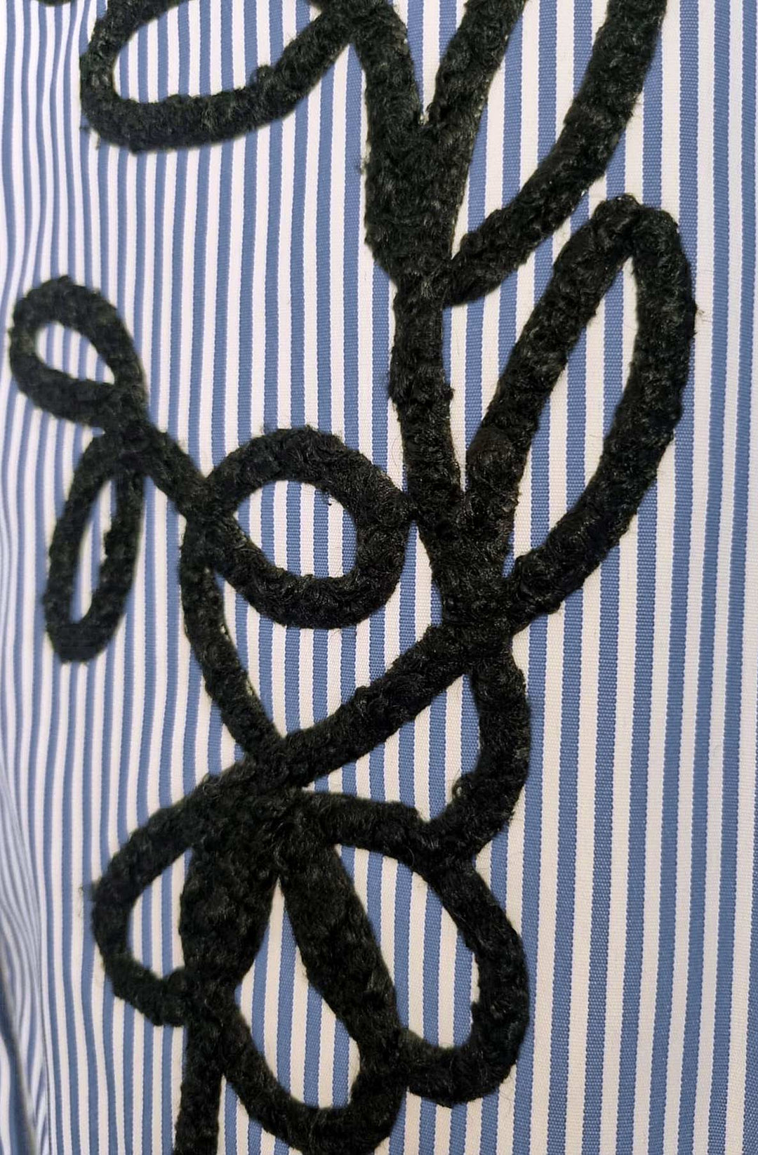 Zella Oversized Abstract Embroidered Stripe High Low Shirt Top- Light Blue