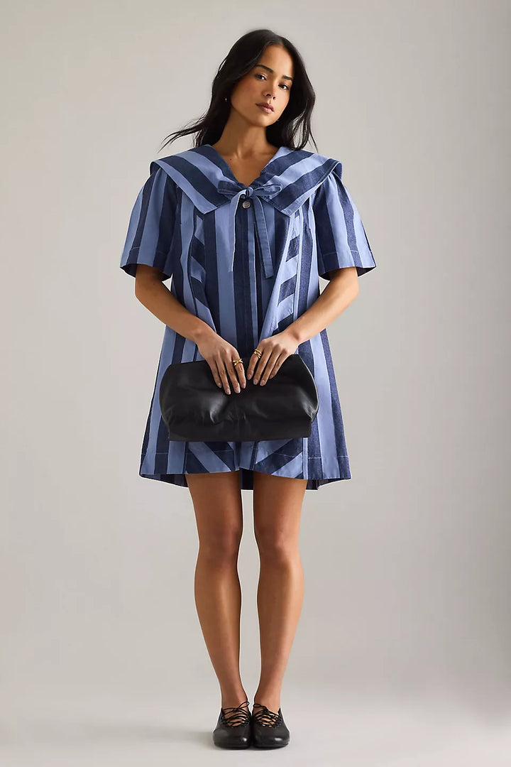 Damson Madder Goldie Mini Dress in Blue Stripes