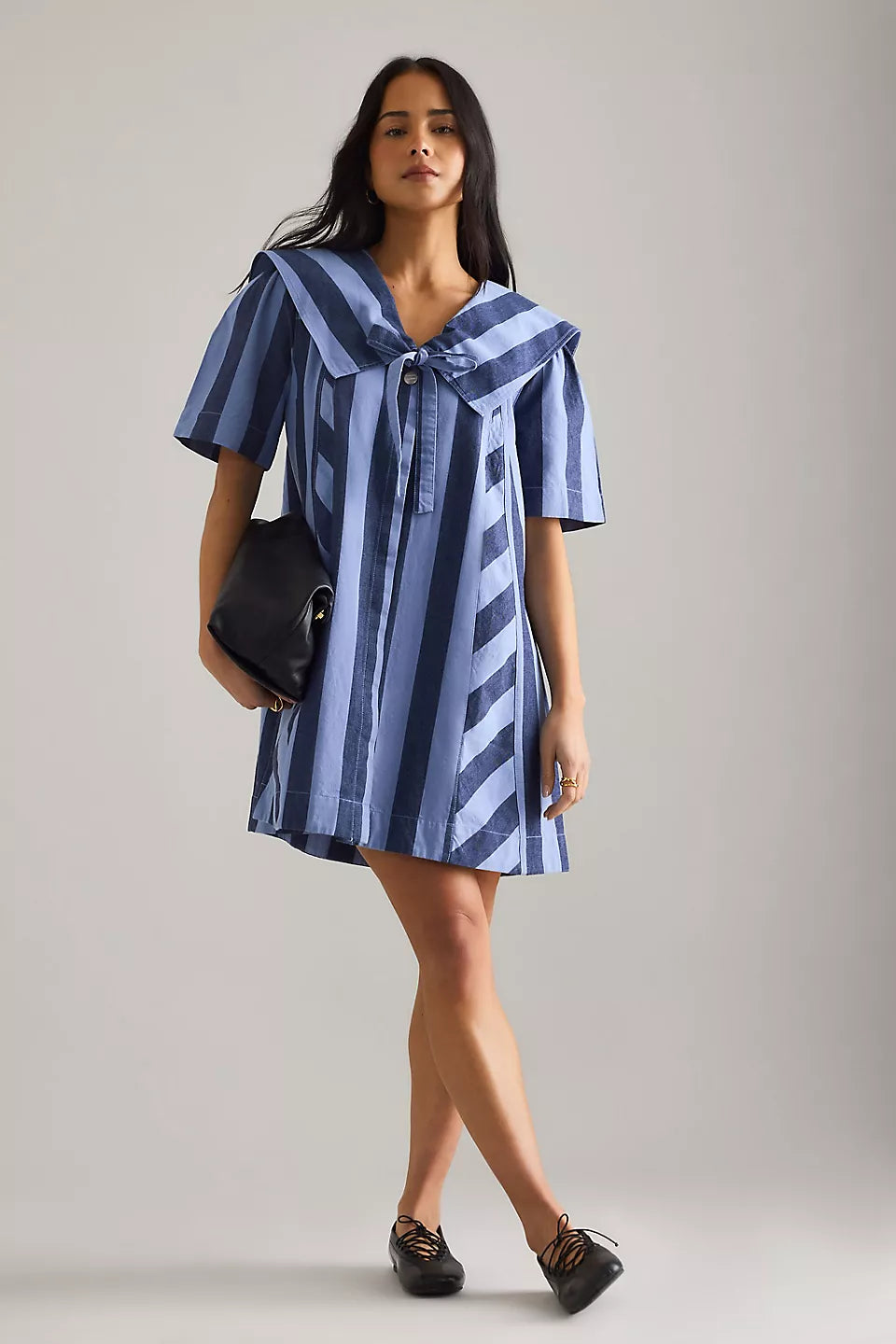 Damson Madder Goldie Mini Dress in Blue Stripes