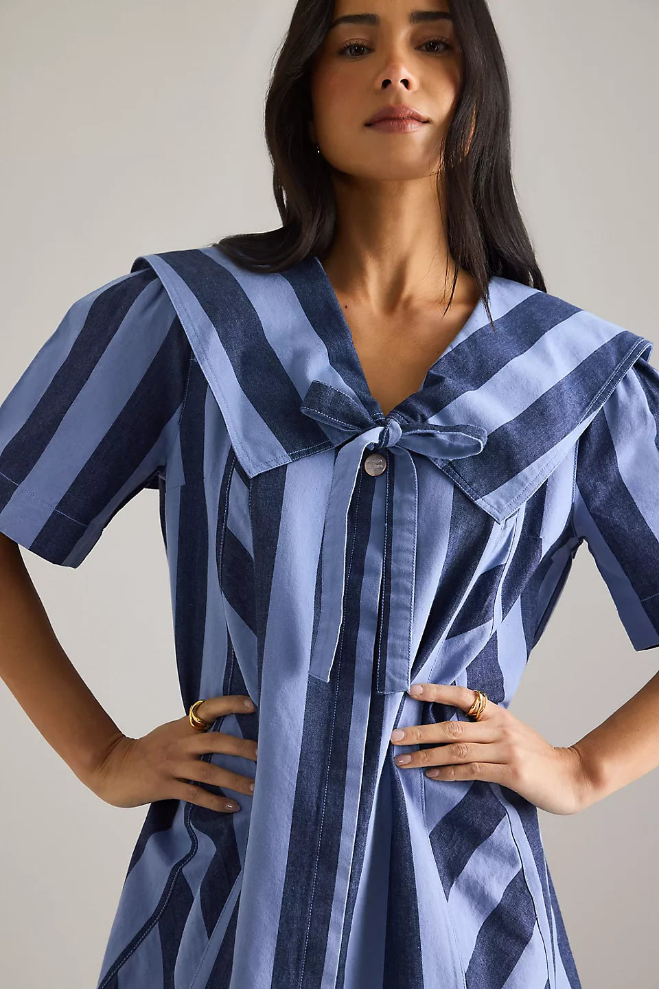 Damson Madder Goldie Mini Dress in Blue Stripes