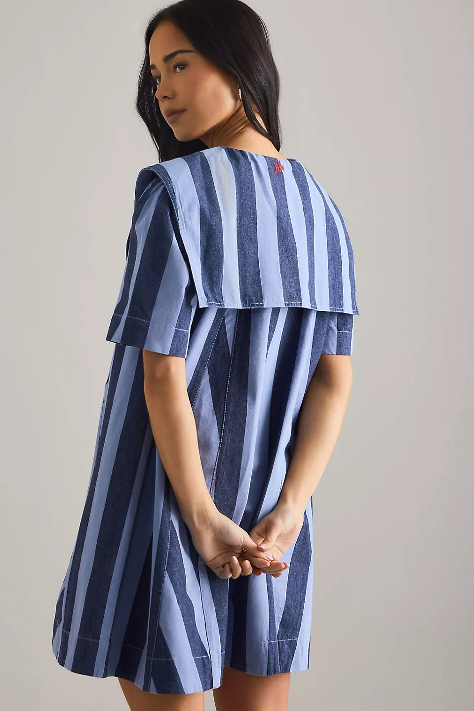 Damson Madder Goldie Mini Dress in Blue Stripes