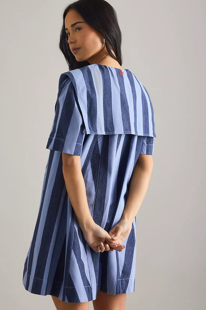 Damson Madder Goldie Mini Dress in Blue Stripes