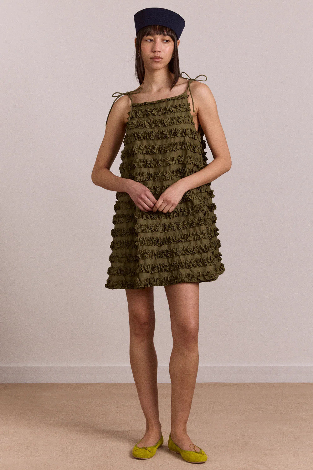 Damson Madder Leili Ruffle Olive Green Dress