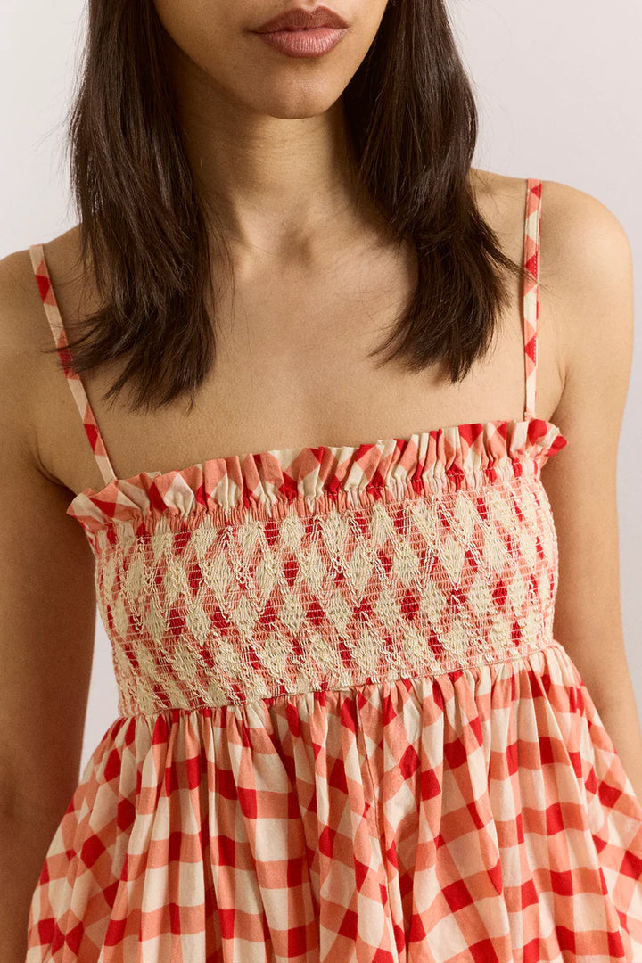 Damson Madder Lilo Hanky Hem Mini Dress Skirt Red Gingham