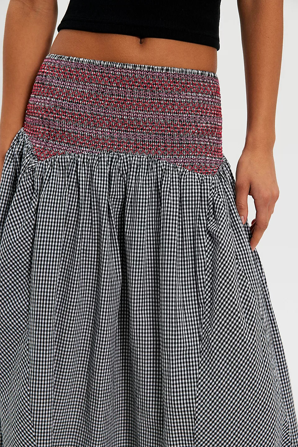 Damson Madder Layla Godet Midi Skirt Black