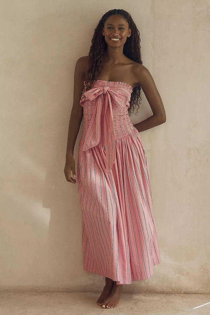Damson Madder Mia Smocked Midi Dress Pink