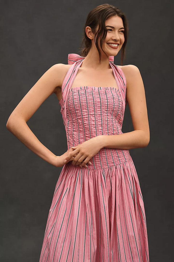 Damson Madder Mia Smocked Midi Dress Pink
