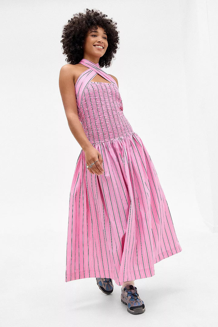 Damson Madder Mia Smocked Midi Dress Pink