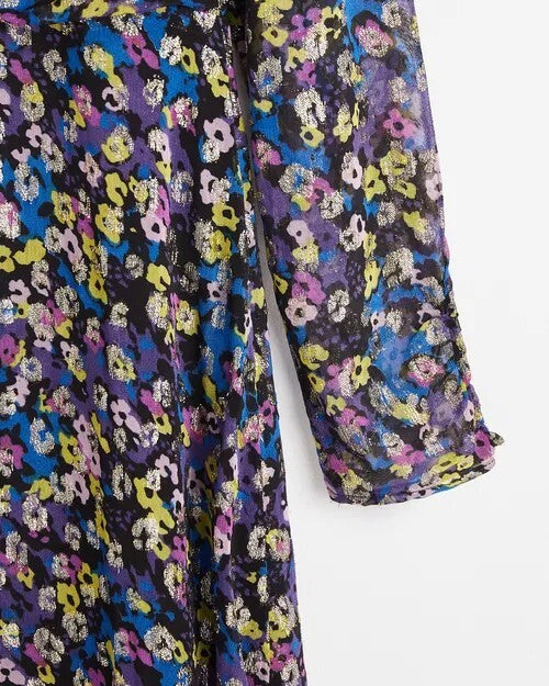 Oliver Bonas Floral Metallic Midi Dress Maxi Boho Beach