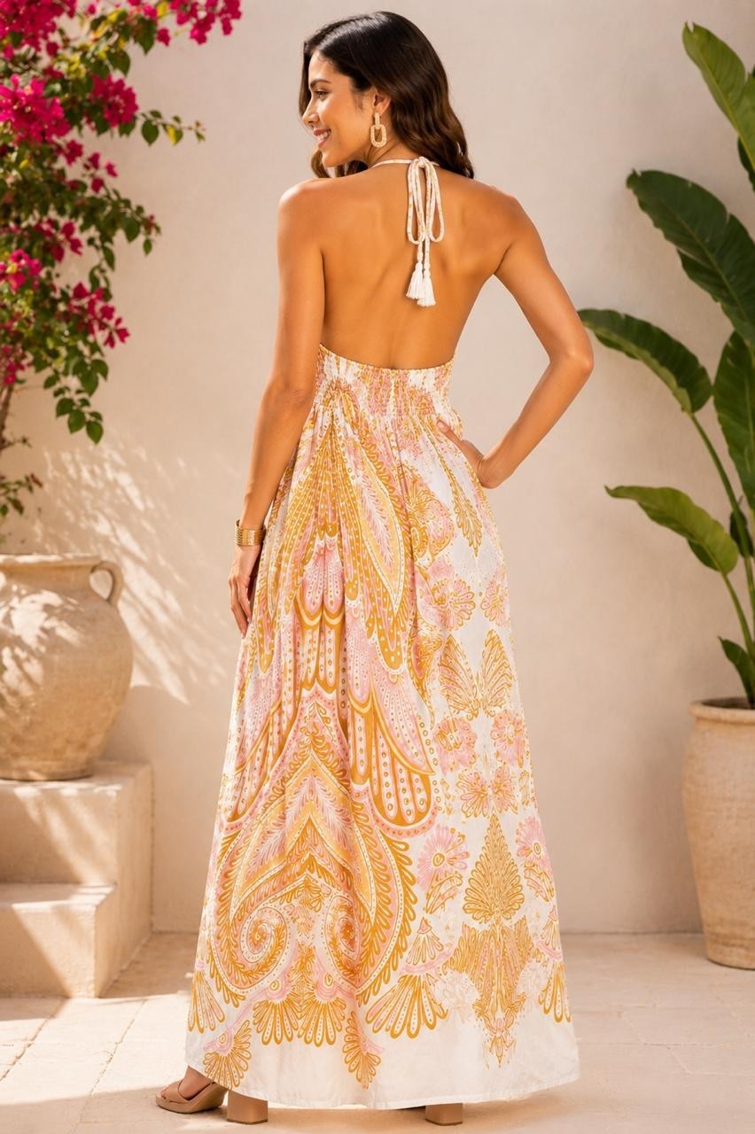 Farm Rio Loja Viva Vida Maxi Dress Boho Resort Dress