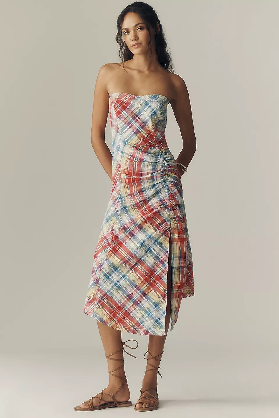 Anthropologie Pilcro Cotton Strapless Ruched Mid Dress Boho