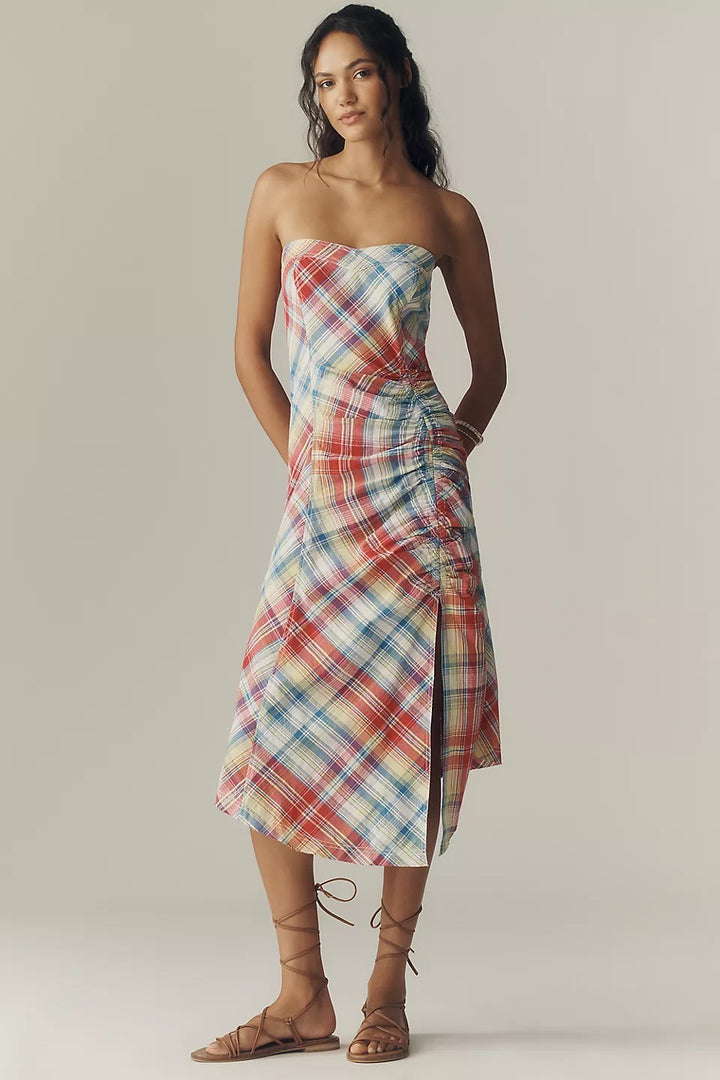 Anthropologie Pilcro Cotton Strapless Ruched Mid Dress Boho
