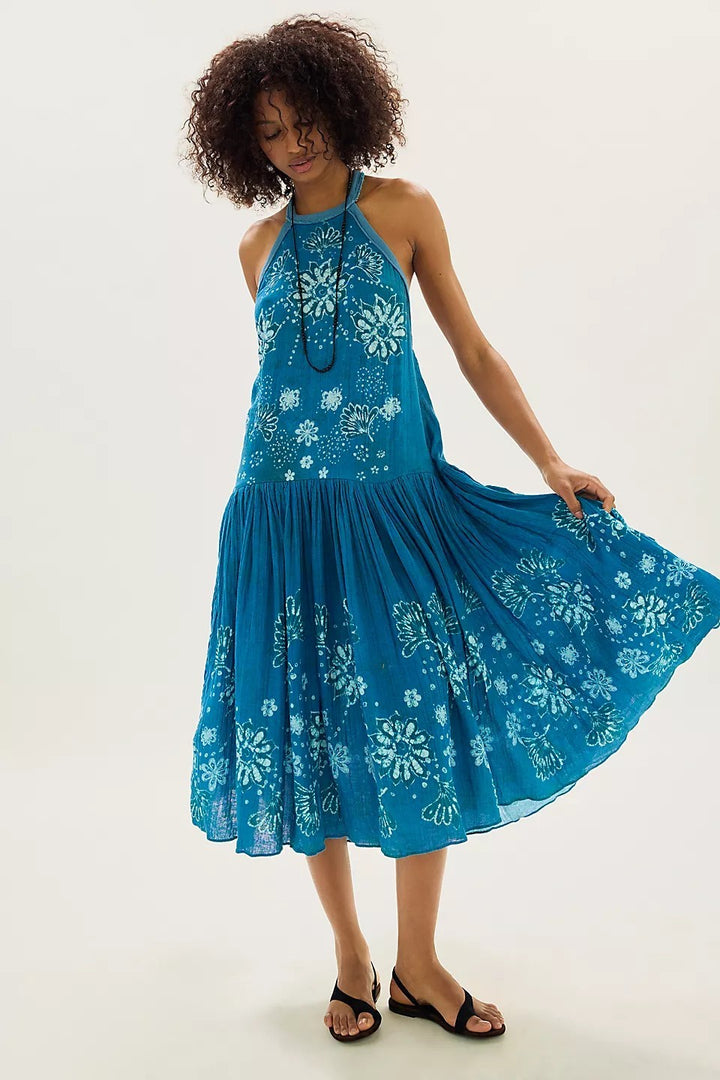 Free People Prime Paradise Midi Maxi Dress Boho Beach Blue