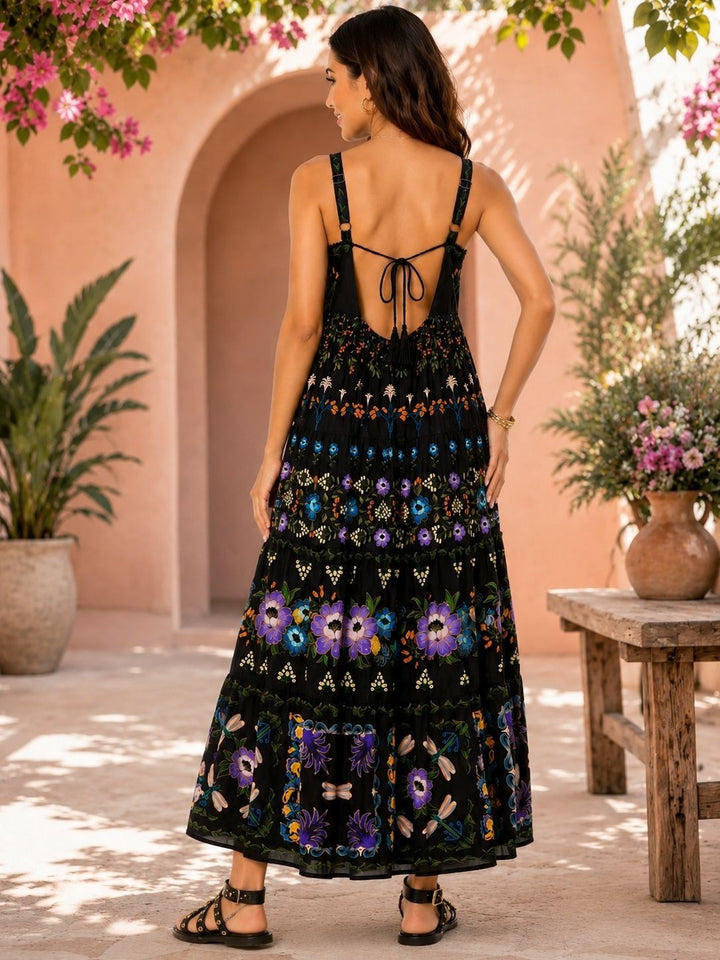 Farm Rio Enchanted Garden Midi Maxi Dress Beach Black