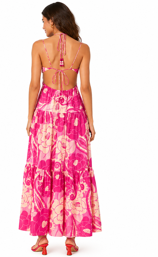 Farm Rio Tropical Groove Pink Maxi Dress Resort Beach