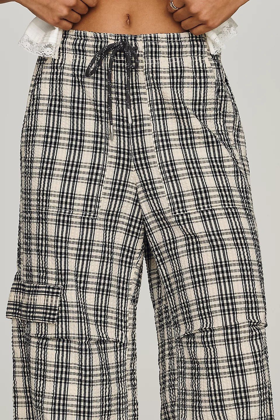 Anthropologie Pilcro Textured Cargo Pants Trousers BlacK&White