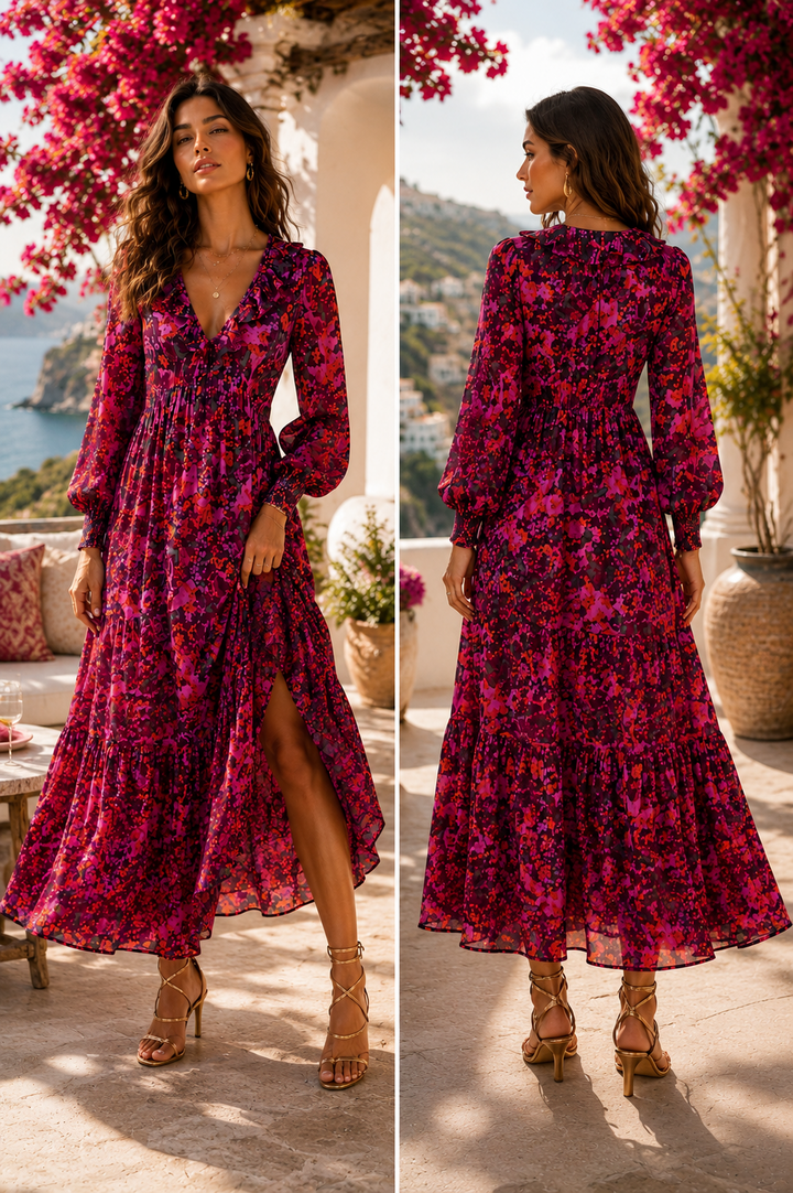 Farm Rio Dos Passaros Maxi Dress Boho Floral Cotton Midi