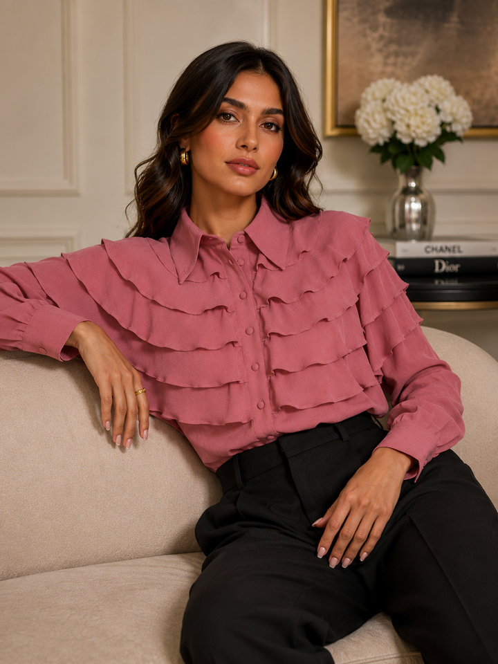 Mint Velvet Ruffle Full Dusty Pink Top