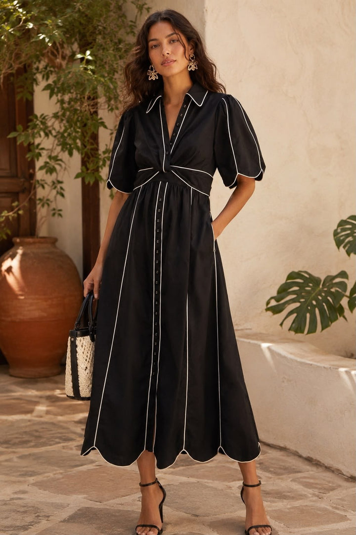 Farm Rio Black White Black Dress