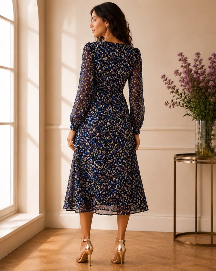 Oliver Bonas Floral Metallic Midi Dress Maxi Boho Beach