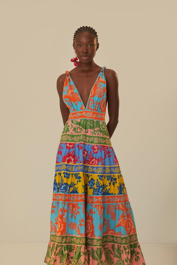 Farm Rio Lace Garden Midi Maxi Dress Boho Cotton Beach Resort