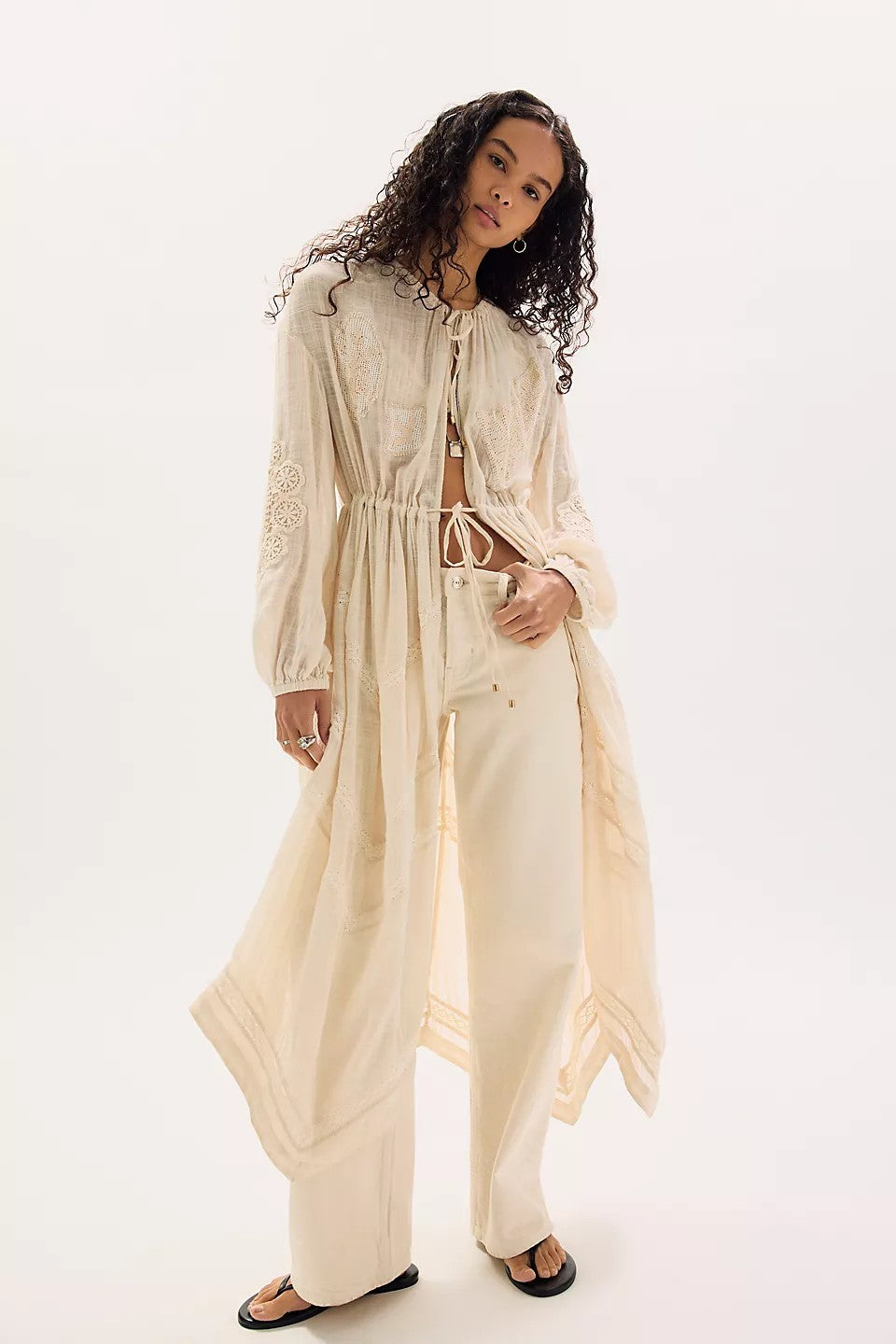 Free People Lost And Found Duster Dress Beach Boho Cover up Kaftan Kimono