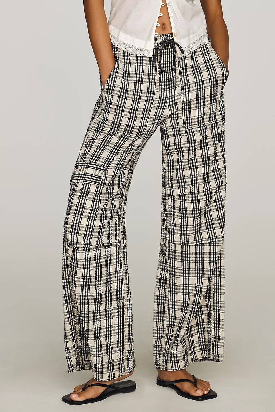 Anthropologie Pilcro Textured Cargo Pants Trousers BlacK&White