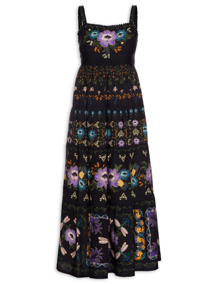 Farm Rio Enchanted Garden Midi Maxi Dress Beach Black