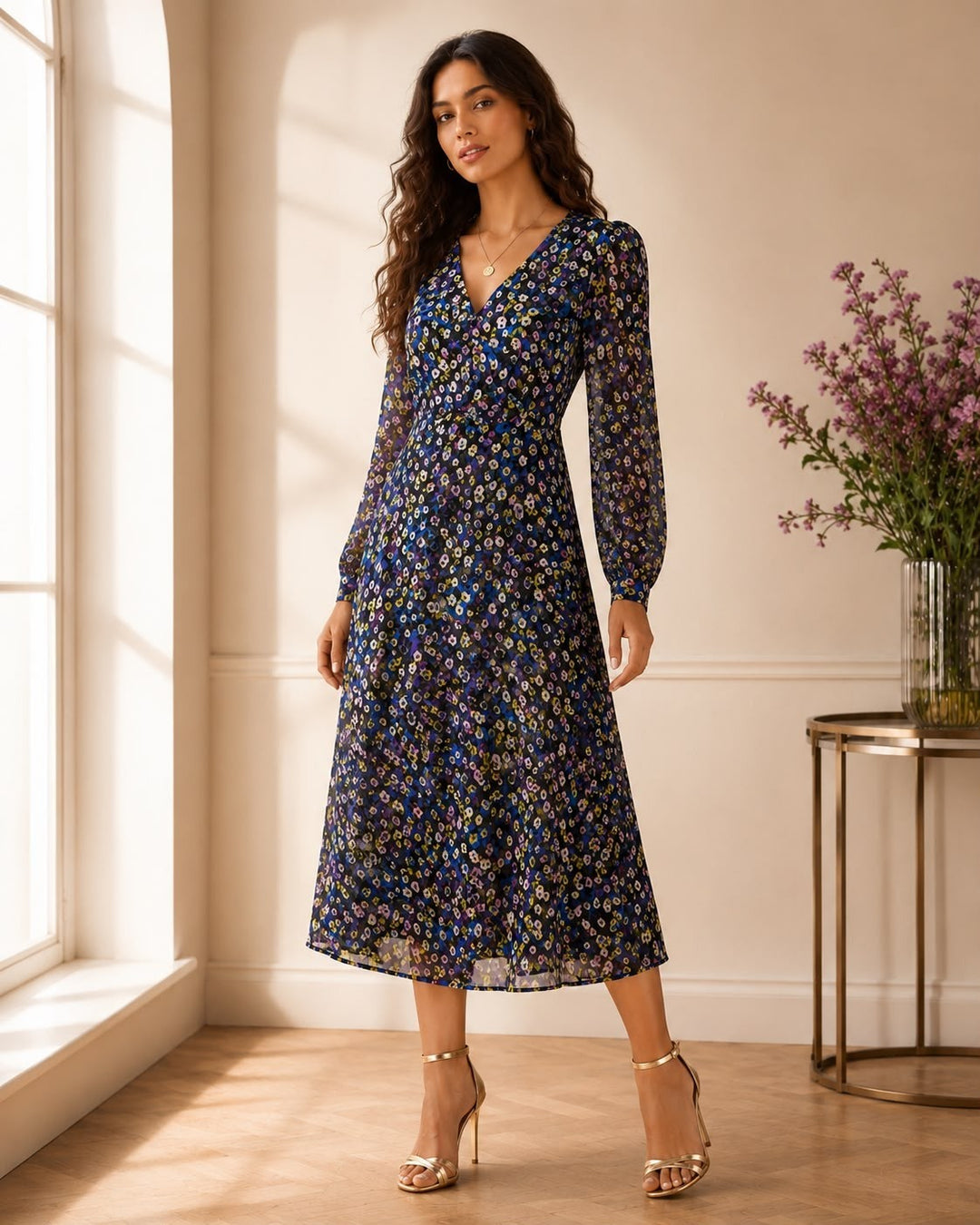 Oliver Bonas Floral Metallic Multicoloured Dress