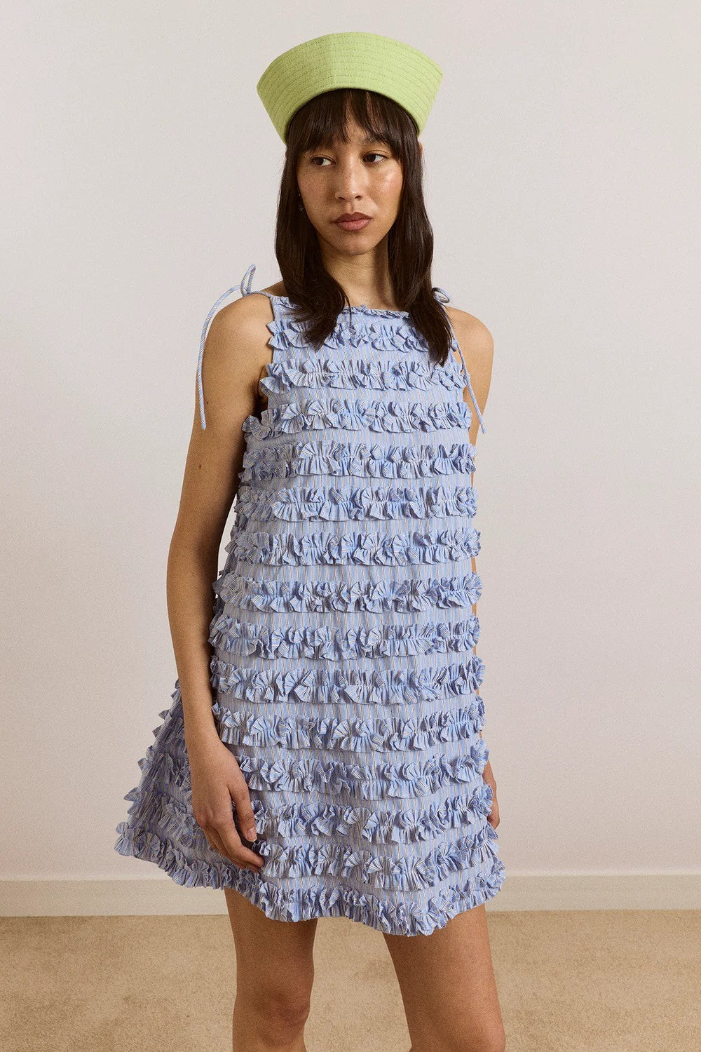 Damson Madder Leili Ruffle Dress Blue Mini Cotton