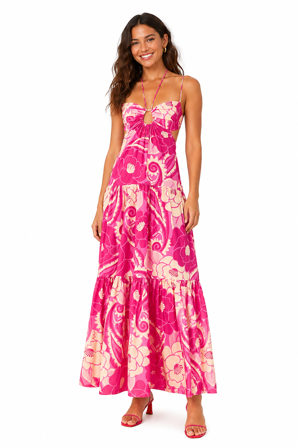 Farm Rio Tropical Groove Pink Maxi Dress Resort Beach