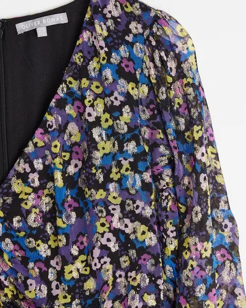 Oliver Bonas Floral Metallic Midi Dress Maxi Boho Beach
