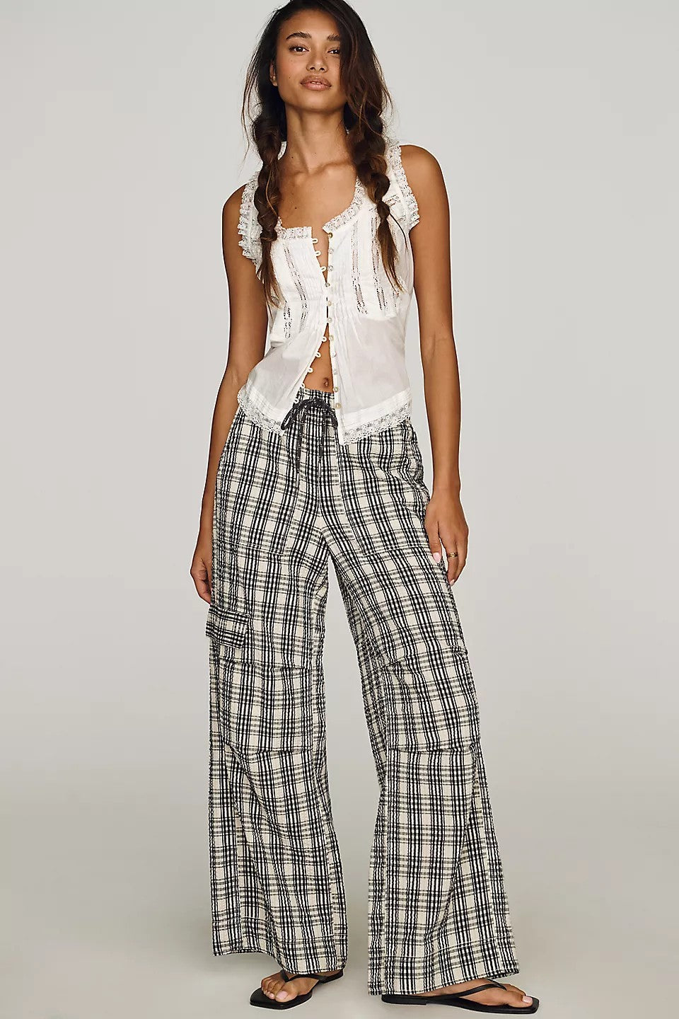 Anthropologie Pilcro Textured Cargo Pants Trousers BlacK&White