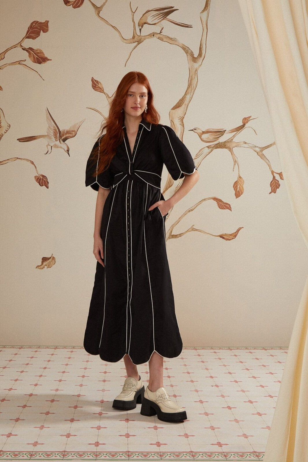 Farm Rio Black White Midi Maxi Dress Boho