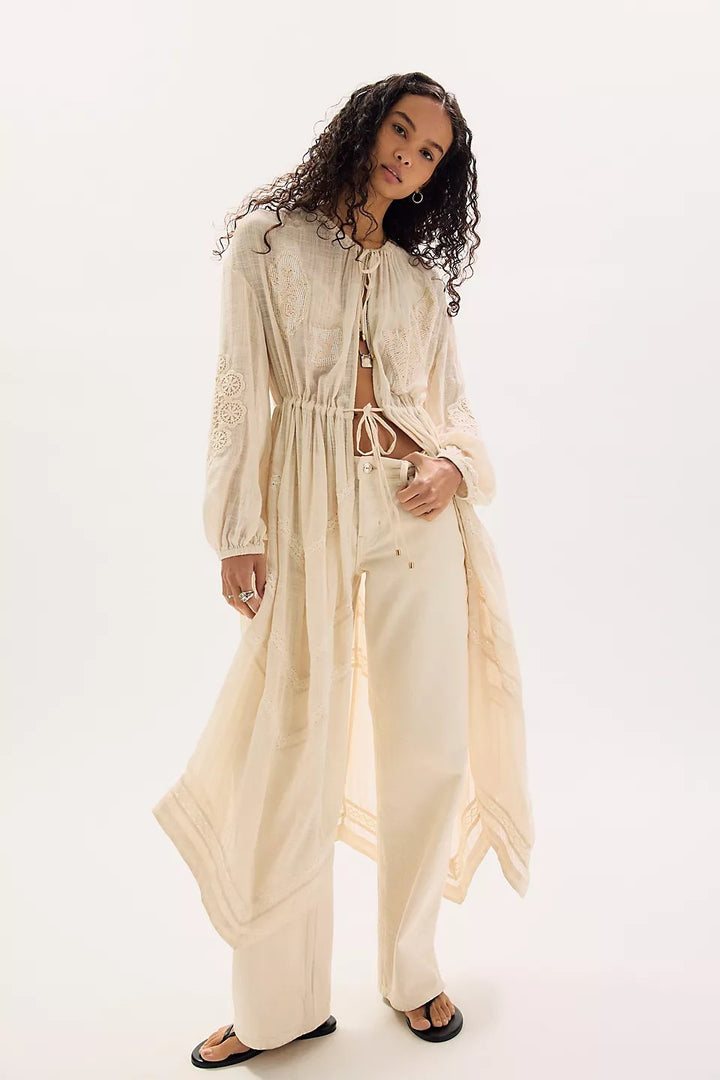 Free People Lost And Found Duster Dress Beach Boho Cover up Kaftan Kimono